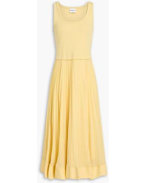 Claudie Pierlot Crepe, Cotton-jacquard And Poplin Midi Dress - Yellow