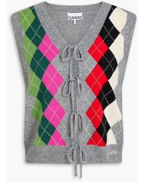 Ganni Argyle Wool And Cashmere-blend Vest - Grey