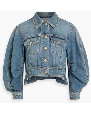 McQueen Asymmetric Cropped Denim Jacket - Blue