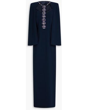 Jenny Packham Crystal-embellished Tulle-trimmed Crepe Gown - Blue