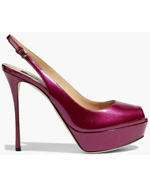 Sergio Rossi Metallic Patent-Leather Platform Slingback Pumps - Pink