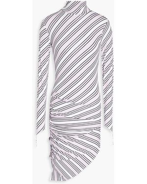 Maisie Wilen Ruched Striped Stretch-jersey Mini Dress - White