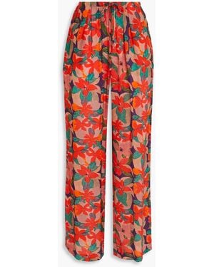 Solid & Striped Ashling Floral-Print Crepe De Chine Wide-Leg Trousers - Red
