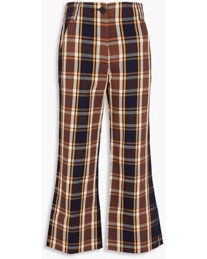 Lee Mathews Cropped Checked Cotton-Canvas Flared Trousers - Blue