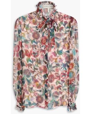 Saloni Pussy-Bow Printed Silk-Georgette Shirt - Red