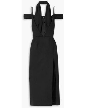 LAQUAN SMITH Cold-shoulder Twill Halterneck Midi Dress - Black