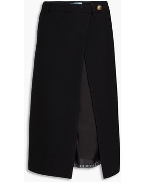 Prada Layered Wool And Silk-Blend Crepe And Satin Midi Wrap Skirt - Black