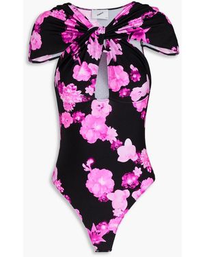Coperni Twisted Floral-Print Stretch-Jersey Bodysuit - Pink