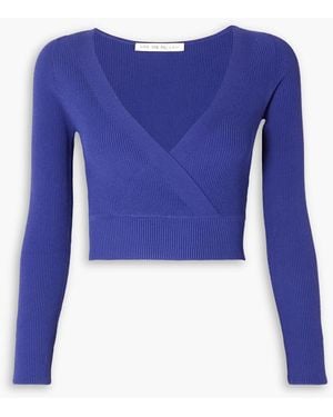 Live The Process Verso Cropped Wrap-effect Ribbed Stretch-knit Top - Blue