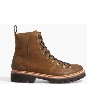 Grenson Nanette Distressed Suede Combat Boots - Brown