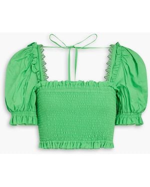 Charo Ruiz Lirio Cropped Cotton-Blend Voile Top - Green