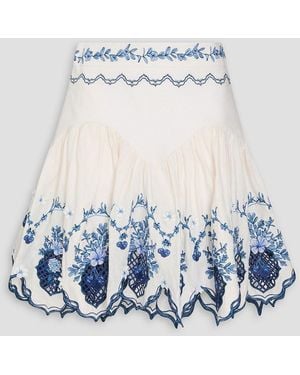 Agua Bendita Asai Wild Ruffled Embroidered Linen Skirt - Blue
