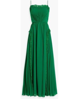 Zac Posen Robe aus chiffon mit falten und spitzenbesatz - Grün