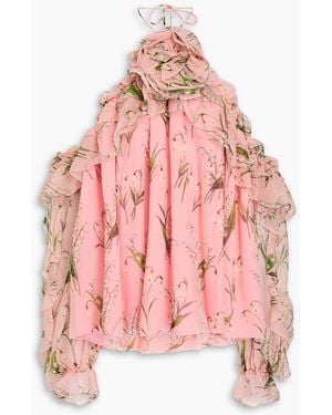 Carolina Herrera Cold-Shoulder Floral-Print Silk-Georgette Top - Pink