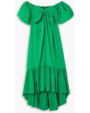 Caroline Constas Gabrielle Off-the-shoulder Tie-detailed Cotton-blend Poplin Midi Dress - Green