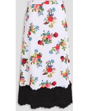 Kika Vargas Shonda Lace-trimmed Floral-print Satin Midi Skirt - White