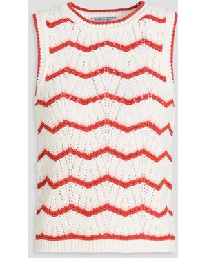 Veronica Beard Striped Pointelle-Knit Cotton-Blend Tank - Pink