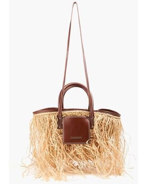 Jacquemus Le panier soli tote bag aus raffiabast mit fransen - Natur