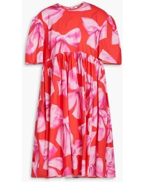 Vivetta Bedrucktes kleid aus baumwollpopeline mit raffung - Rot