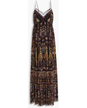 CAMILLA Embellished Printed Silk-georgette And Crepe Maxi Dress - Brown