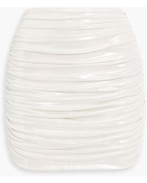 Norma Kamali Ruched Lamé Mini Skirt - White