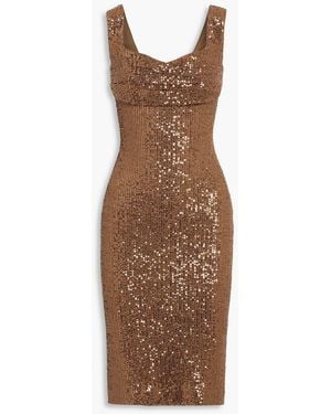 Badgley Mischka Sequined Stretch-tulle Dress - Brown
