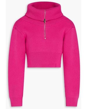 Jacquemus Risoul cropped pullover aus gerippter merinowolle mit halblangem reißverschluss - Pink