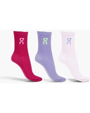 On Shoes Set Of Three Cott-Blend Jacquard Socks - Red