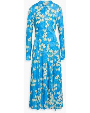 Emilia Wickstead Pispo Pleated Floral-Print Satin-Twill Midi Shirt Dress - Blue