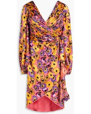 THEIA Monika Wrap-effect Floral-print Devoré-chiffon Dress - Red