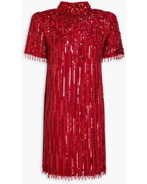 Jenny Packham Snapdragon Embellished Chiffon Mini Dress - Red