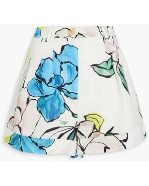 Aje. Holt Floral-print Linen-blend Shorts - Blue