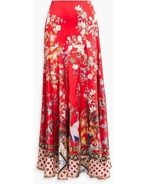 CAMILLA Printed Silk-Satin Maxi Skirt - Red