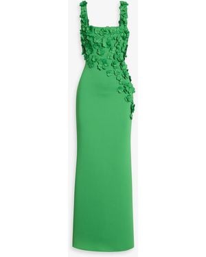 Badgley Mischka Floral-Appliquéd Scuba Gown - Green