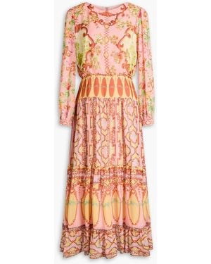 Saloni Isabel Floral-Print Silk-Georgette Midi Dress - Red