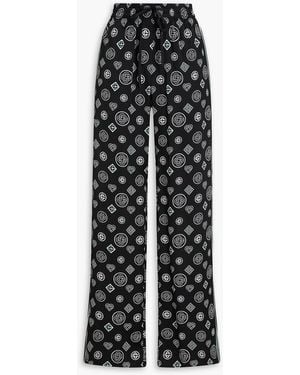 CASABLANCA Printed Silk-Satin Wide-Leg Trousers - Black