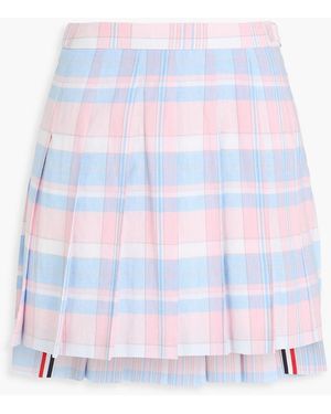 Thom Browne Pleated Checked Cotton Mini Skirt - White