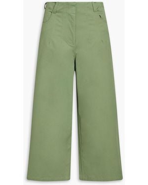 STAUD Luca Cropped Cotton-blend Twill Wide-leg Trousers - Green