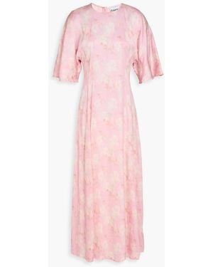 Ganni Floral-print Satin Midi Dress - Pink