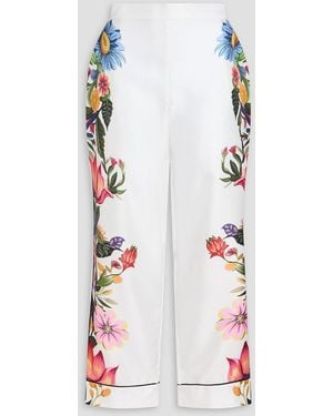 Borgo De Nor Eden Floral-Print Silk-Twill Wide-Leg Trousers - White