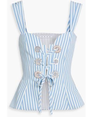 Area Lace-Up Striped Cotton-Blend Poplin Top - Blue
