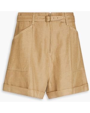 Sandro Belted Slub Woven Shorts - Natural