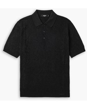 Versace Jacquard-Knit Silk And Cotton-Blend Polo Shirt - Black