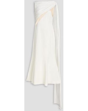 David Koma Draped Crepe-Paneled Satin Jersey Midi Dress - White
