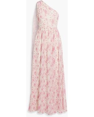 Mikael Aghal One-Shoulder Floral-Print Chiffon Maxi Dress - Pink