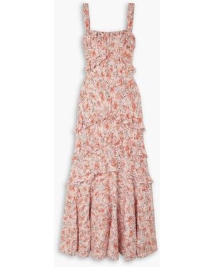 Saloni Chandra Ruffled Floral-print Fil Coupé Silk-blend Georgette Maxi Dress - Pink