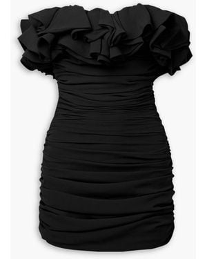 Nervi Emanuelle schulterfreies minikleid aus gerafftem crêpe mit rüschen - Schwarz