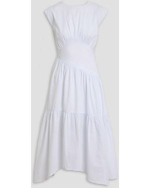 FRAME Gathered Cotton-Seersucker Midi Dress - White