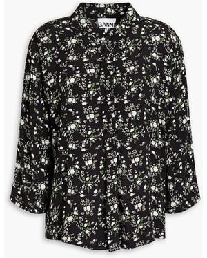 Ganni Floral-Print Crepe Blouse - Black