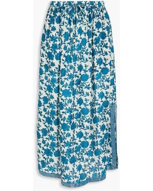 HANNAH Clarisse Floral-print Silk Crepe De Chine Midi Skirt - Blue